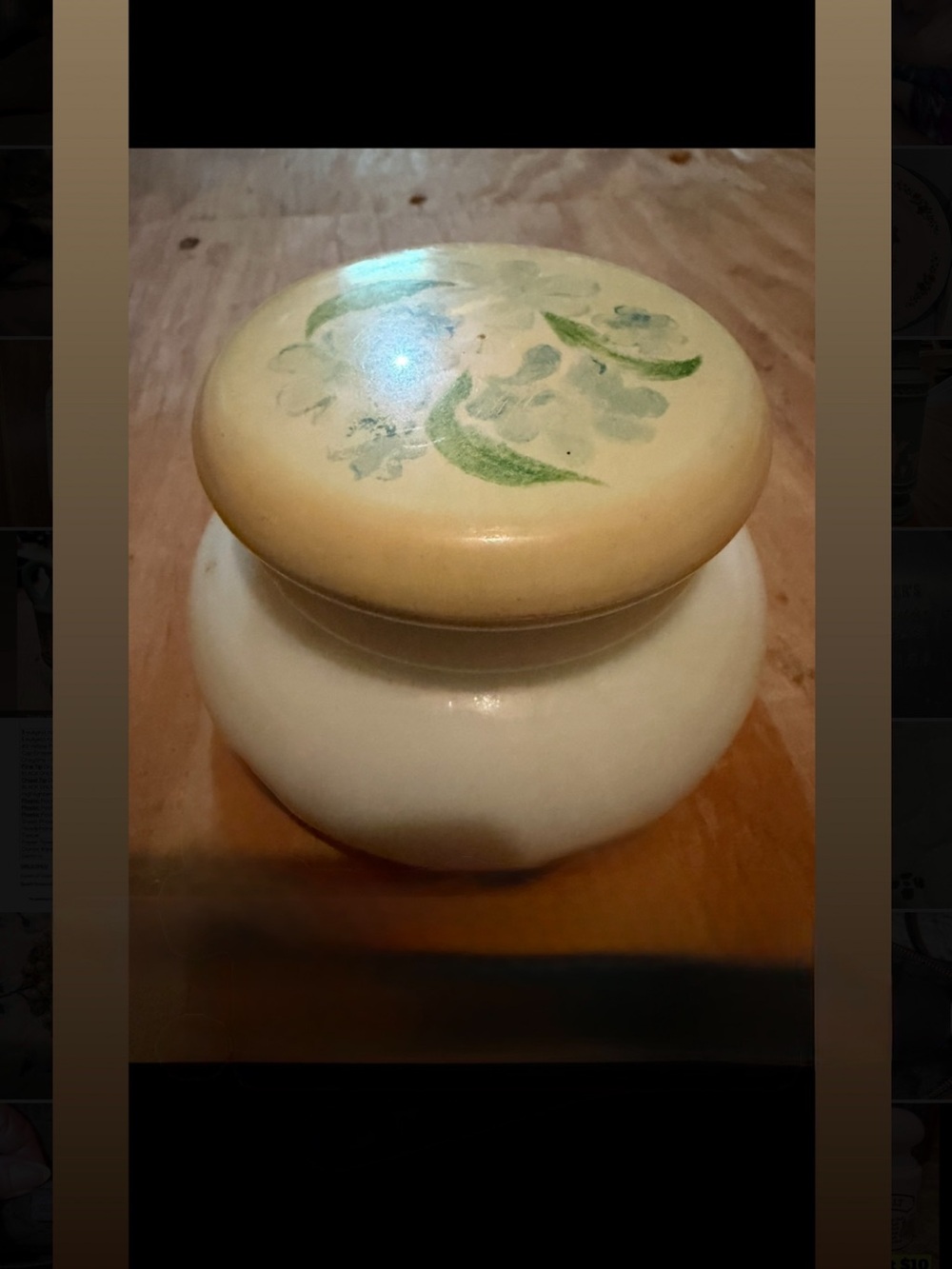 Avon swirled green milk glass jar